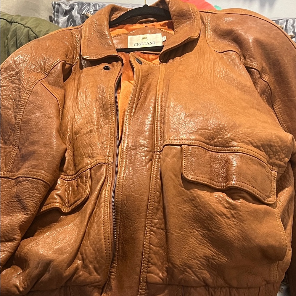 Men's CIGIANO-Linea Pelle size largeBrown Leather Jacket-Soft leather-vintage